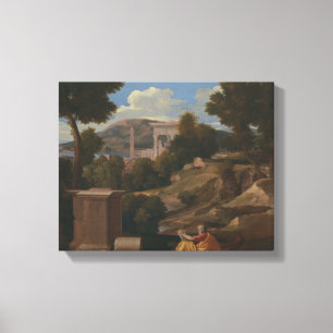 Nicolas Poussin - Landskap med Saint John Canvastryck