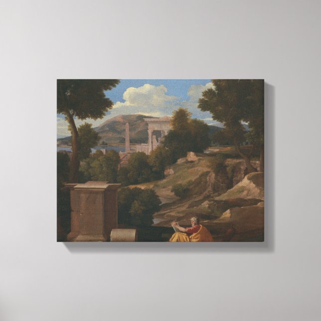 Nicolas Poussin - Landskap med Saint John Canvastryck (Framsida)