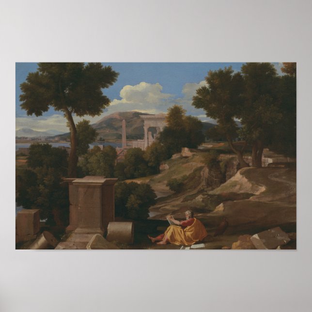 Nicolas Poussin - Landskap med Saint John Poster (Framsidan)