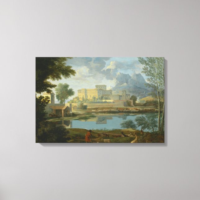 Nicolas Poussin - Liggande med en Lugn Canvastryck (Framsida)
