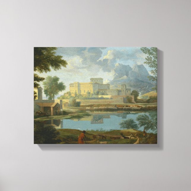 Nicolas Poussin - Liggande med en Lugn Canvastryck (Framsida)