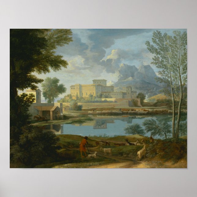 Nicolas Poussin - Liggande med en Lugn Poster (Framsidan)