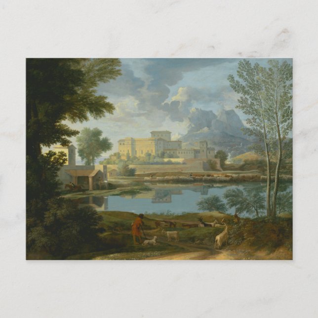 Nicolas Poussin - Liggande med en Lugn Vykort (Framsida)