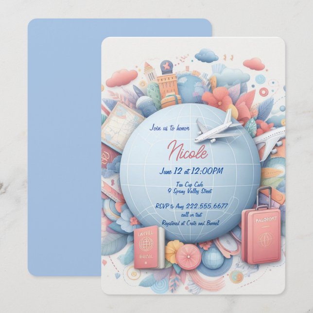 Nicole Inbjudan för reseteman evenemang eller flyt (Fram/baksida)