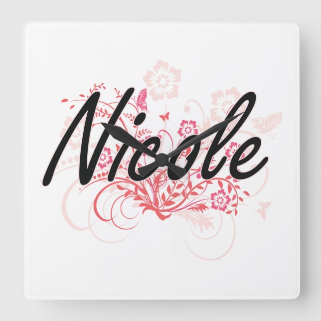 Nicole konstnärlig känd design med blommor fyrkantig klocka (Framsida)