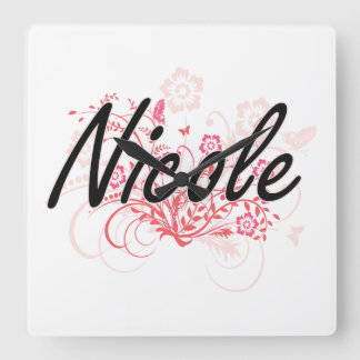 Nicole konstnärlig känd design med blommor fyrkantig klocka