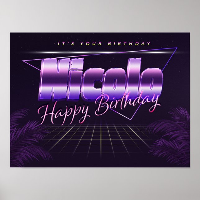 Nicolo Name Vorname lila retro Poster Geburtstag (Framsidan)