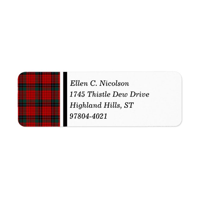 Nicolson Klan Red and Black Scottish Tartan Returadress Etikett (Framsidan)