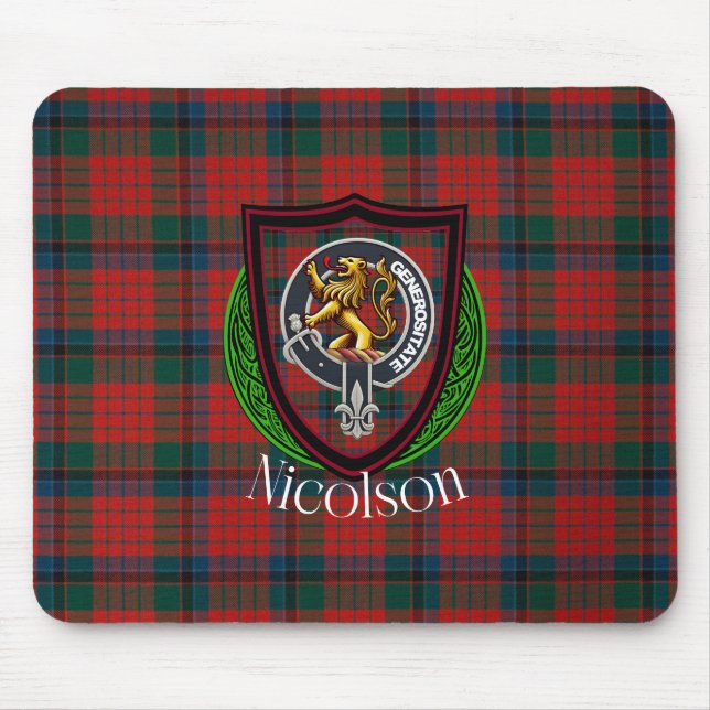 Nicolson Scottish Clan Tartan & Crest Musmatta (Framsidan)