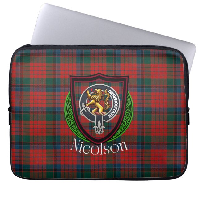 Nicolson skotsk klan tartan och vapensköld laptop fodral (Framsidan)