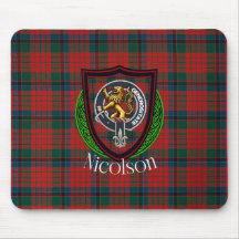 Nicolson skotska klan tartan och vapensköld