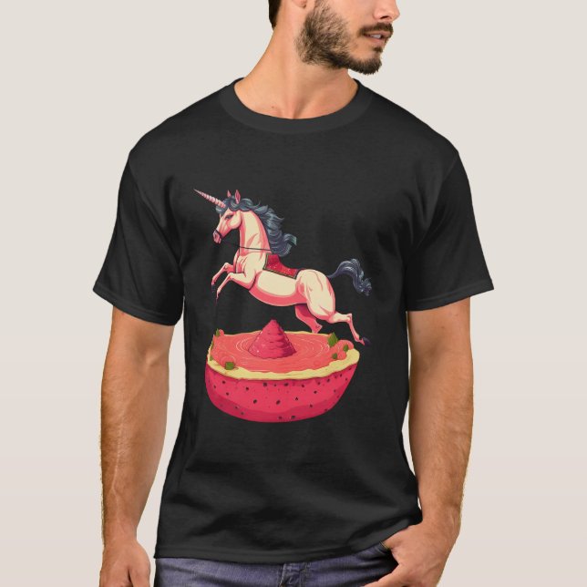 Nicorn Jumping Over Watermelon - Whimsical Fantasy T Shirt (Framsida)