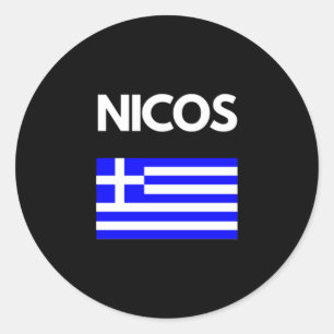 Nicos Grekiska Namn med grekiskt Flagga Design Runt Klistermärke
