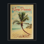 Nicoya Peninsula Handflatan Träd Vintage resor Vykort<br><div class="desc">En unik,  återupprepande modern Nicoya Peninsula Costa Rica-konst i vintage resor poster stil. Den har en böjd handflatan träd på sandstranden med hav under ett blått grumligt himlar.</div>