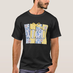NICU Blå Gul Rutig Coquette-smycke PED T Shirt