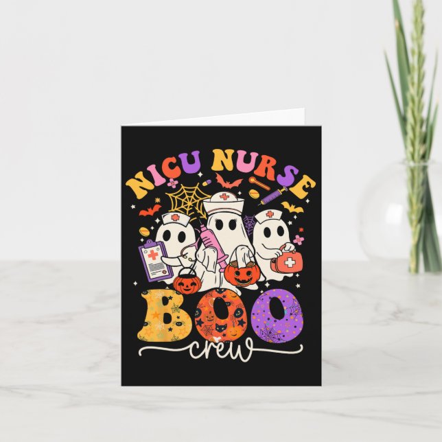 Nicu Boo Crew Costume Funny Nurse Ghost Halloween Kort (Framsida)