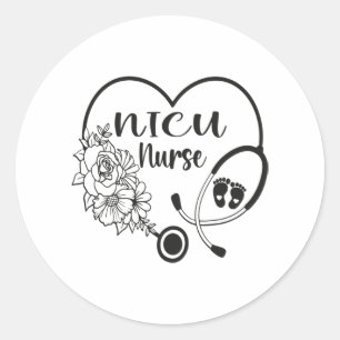 Nicu Nurse Blommigt Heart Stethoscope Runt Klistermärke