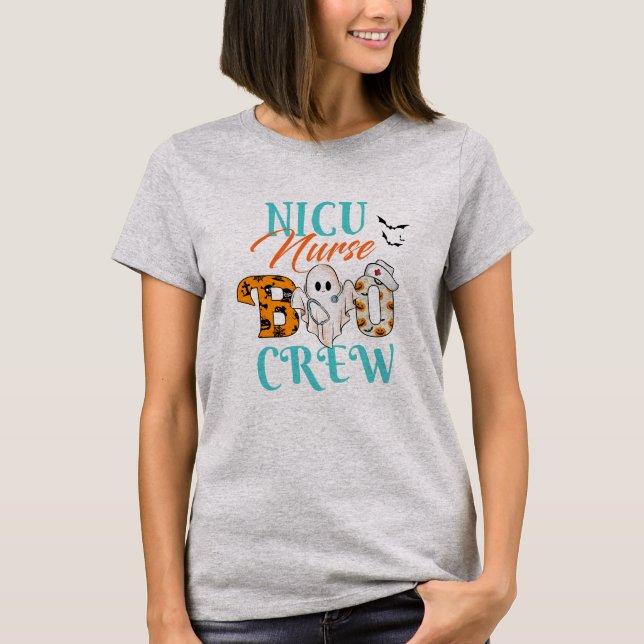 NICU Nurse Halloween Boo Crew T Shirt (Framsida)
