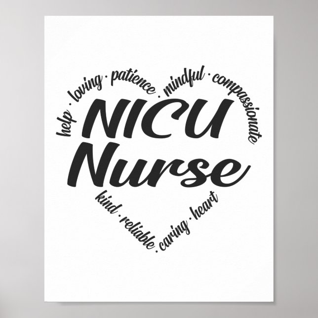 NICU Nurse Heart Ord Cloud Poster (Framsidan)