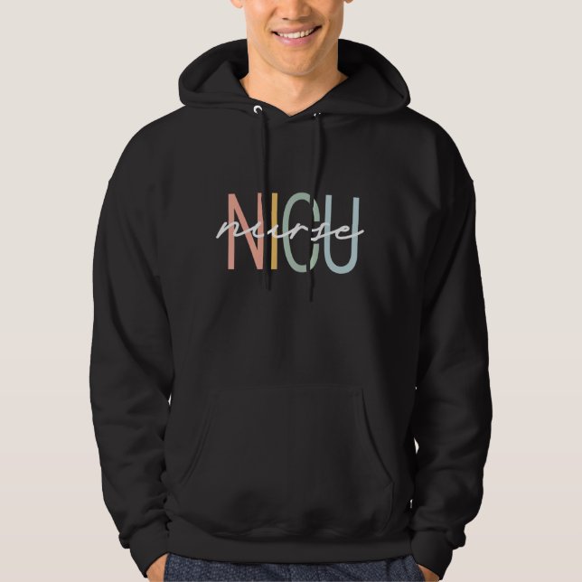 Nicu Nurse Icu Neonatal Boho Rainbow Team Tiny Hum Hoodie (Framsida)