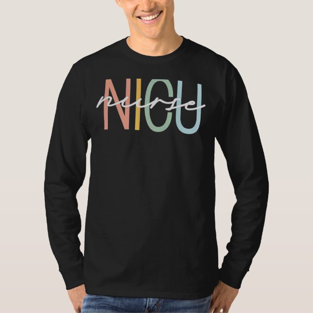Nicu Nurse Icu Neonatal Boho Rainbow Team Tiny Hum T Shirt (Framsida)