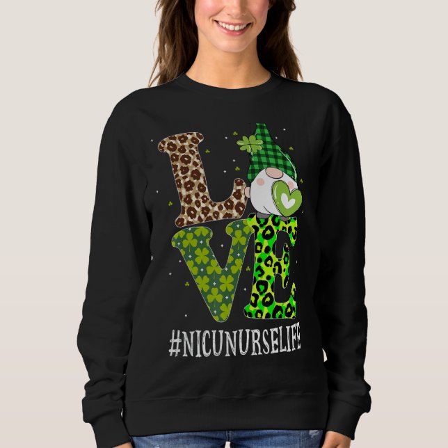 Nicu Nurse Kärlek St patricks day Gnome Leopard Wo T Shirt (Framsida)