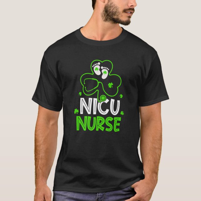 NICU Nurse Life Stethoscope Nursing Lycklig St Pat T Shirt (Framsida)