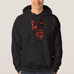 Nicu Nurse Play Leopard Kärlek Heart Messy Bun Rn Hoodie