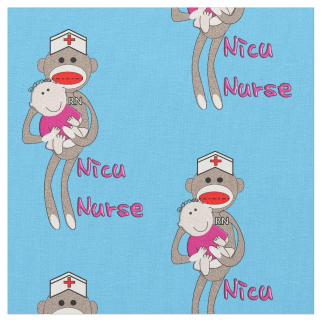 NICU Nurse Sock monkey Blue Tyg (Närbild)