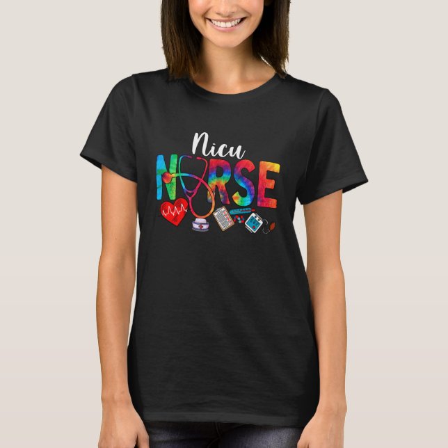 NICU Nurse Tie Dye Kärlek Heart Stethoscope RN Nur T Shirt (Framsida)