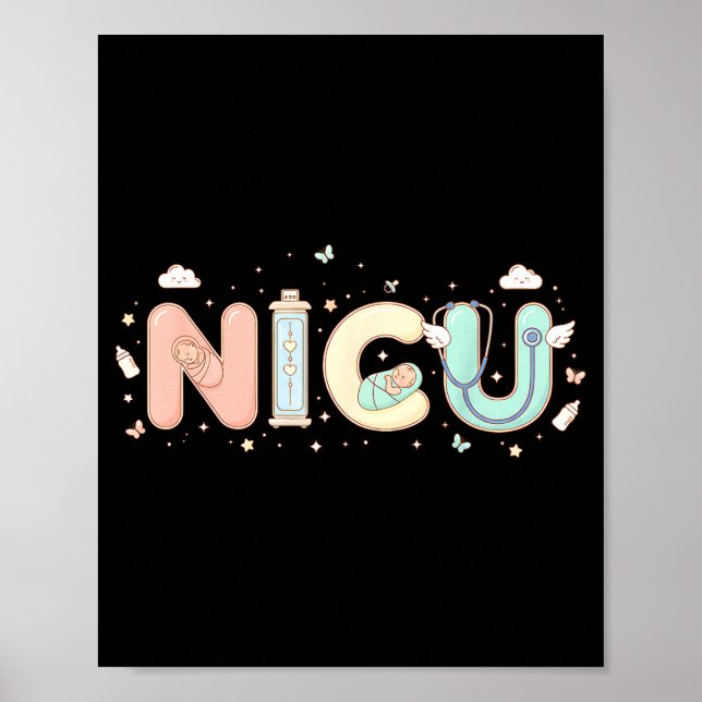 Nicu Nurse Valentine's Day Heart Stethoscope Scrub Poster (Framsidan)