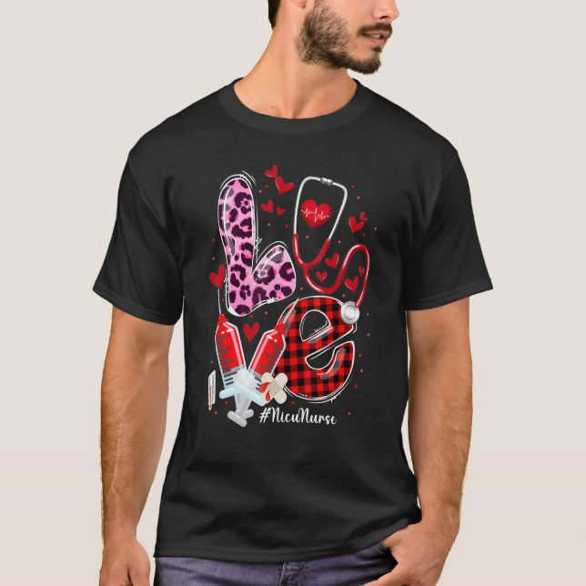 Nicu Nurse Valentines Day Stethoscope ER ICU NICU  T Shirt (Framsida)