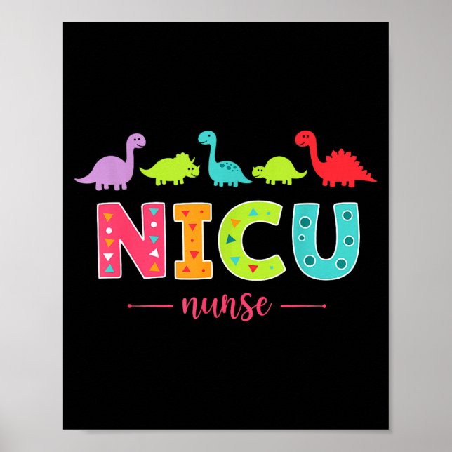 Nicu Nurse With Cute Dinosaurs Pediatric For Women Poster (Framsidan)
