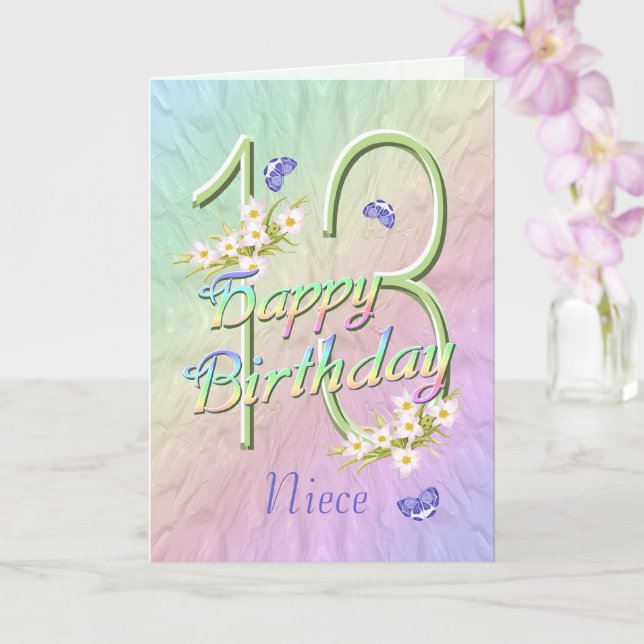 Niece 13 Birthday Butterflies and Flowers Card Kort (Orkide)