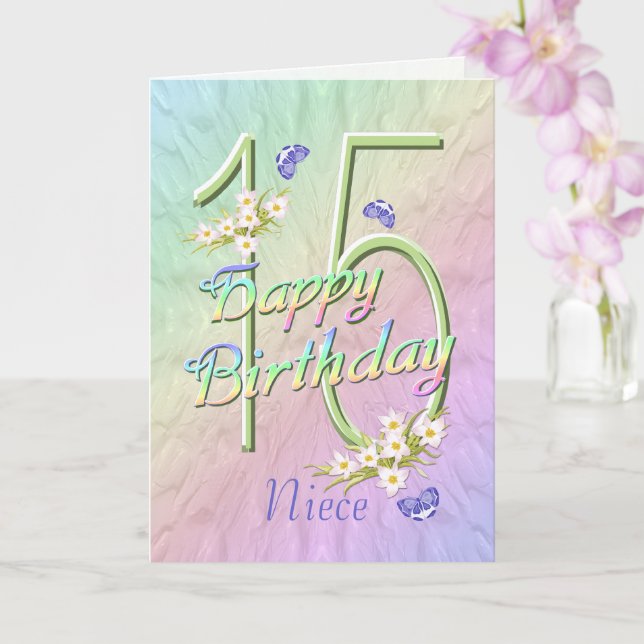Niece 15 Birthday Butterflies and Flowers Card Kort (Orkide)