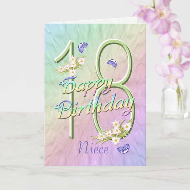 Niece 18 Birthday Butterflies and Flowers Card Kort (Orkide)