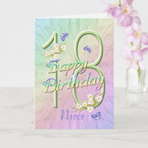 Niece 18 Birthday Butterflies and Flowers Card Kort