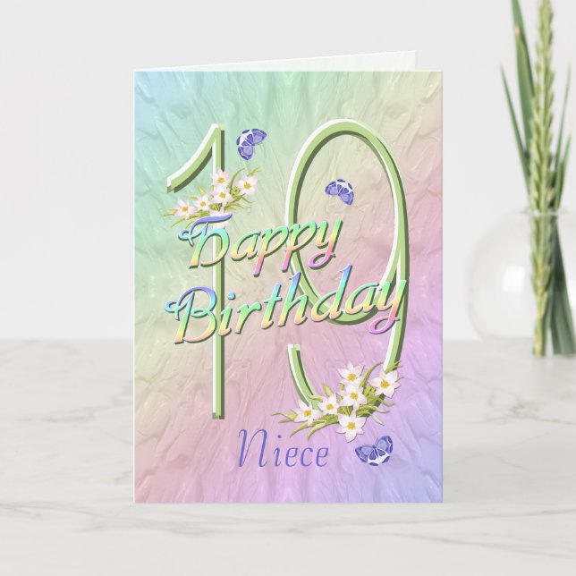Niece 19 Birthday Butterflies and Flowers Card Kort (Framsida)