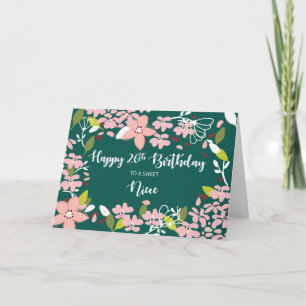 Niece 26 Birthday Grönt Flowers Kort