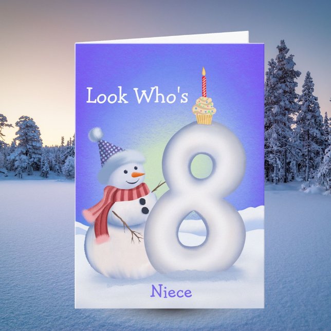 Niece 8-års födelsedag Snömannen Snöig Åtta  Kort (Skapare uppladdad)