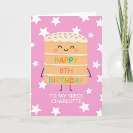 Niece 8 Birday Cute Cake Rosa Anpassningsbar Kort