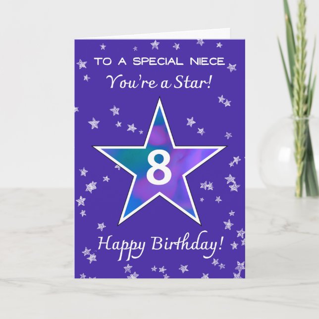 Niece 8 Birthday Shining Star Vibrant Lila Kort (Framsida)