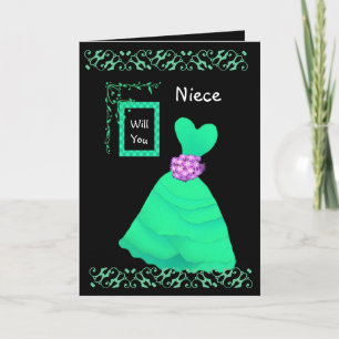 NIECE är min Junior Bridesmaid med GRÖNT Gown Inbjudan