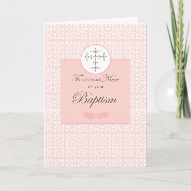 Niece Baptism Rosa med Snöre och Kor Kort (Framsida)