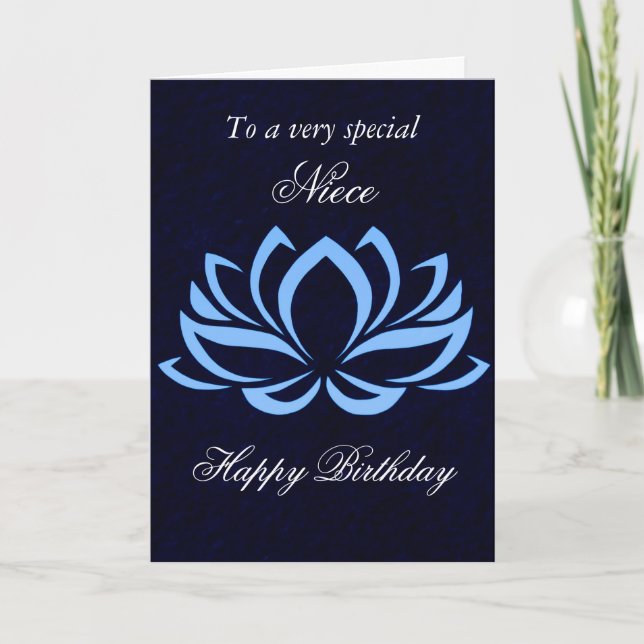 Niece - Birthday - Blue Lotus on Black Kort (Framsida)