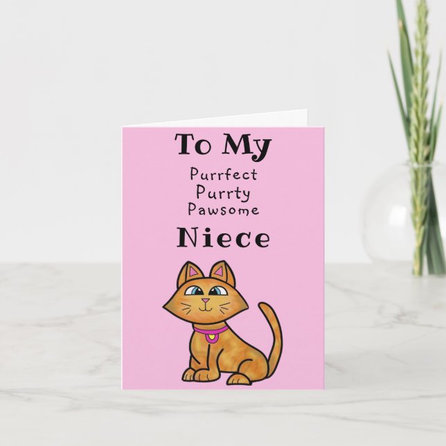 Niece Birthday Card - Cute Cat Kort (Framsida)