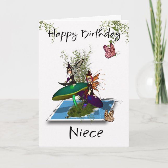 Niece Birthday Card - Cute Gotham Älvors Springin Kort (Framsida)