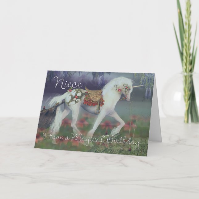 Niece Birthday Card med Unicorn, Fantasy Birthday Kort (Framsida)