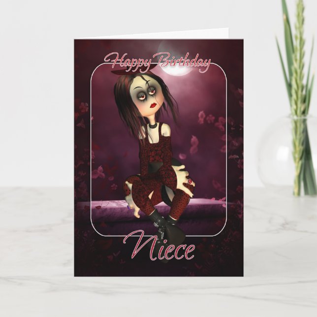 Niece Birthday Card - Moonies Rag Doll Goth - Goth Kort (Framsida)