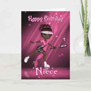 Niece Birthday Card Tennis Player - African Americ Kort